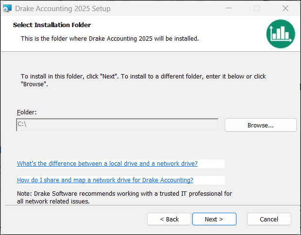 Select installation folder window